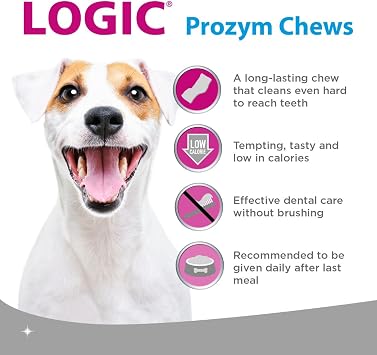 Logic Prozym Chews: Dental Care for Dogs & Puppies 6+ Mos., Large & Medium Sizes, Low Calorie, 15 Neutral Chews