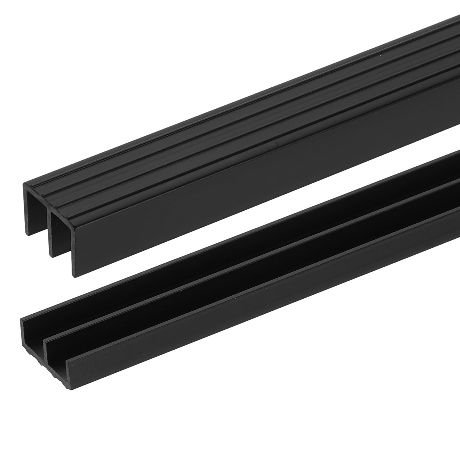 sourcing map 1 Set Sliding Door Track Fit 3mm Thick Panel, Plastic Upper & Lower Window Sliding Track Set for Glass Cabinet Closet Door Window,Textured Bottom (40cmx10mm, Black)