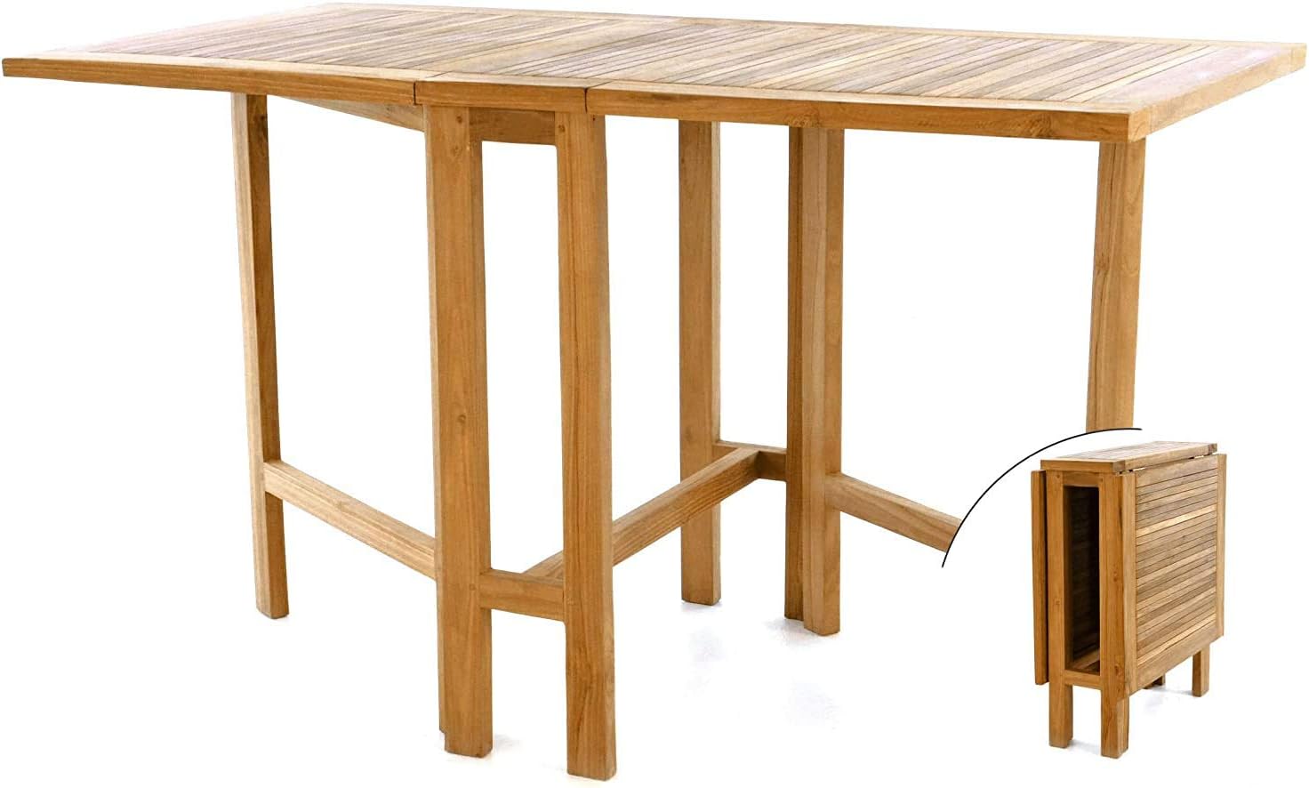 linklife Golden Teak Wood Rectangular Extendable Outdoor Dining Table