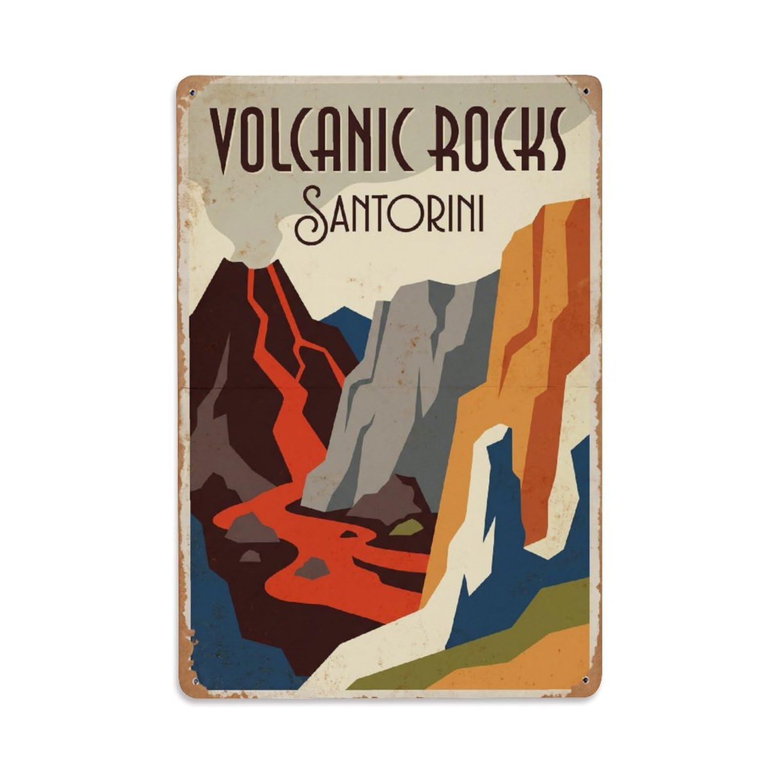 Gead 8X12inch Style Vintage Travel Santorini Volcanic Rocks Metal Tin Sign