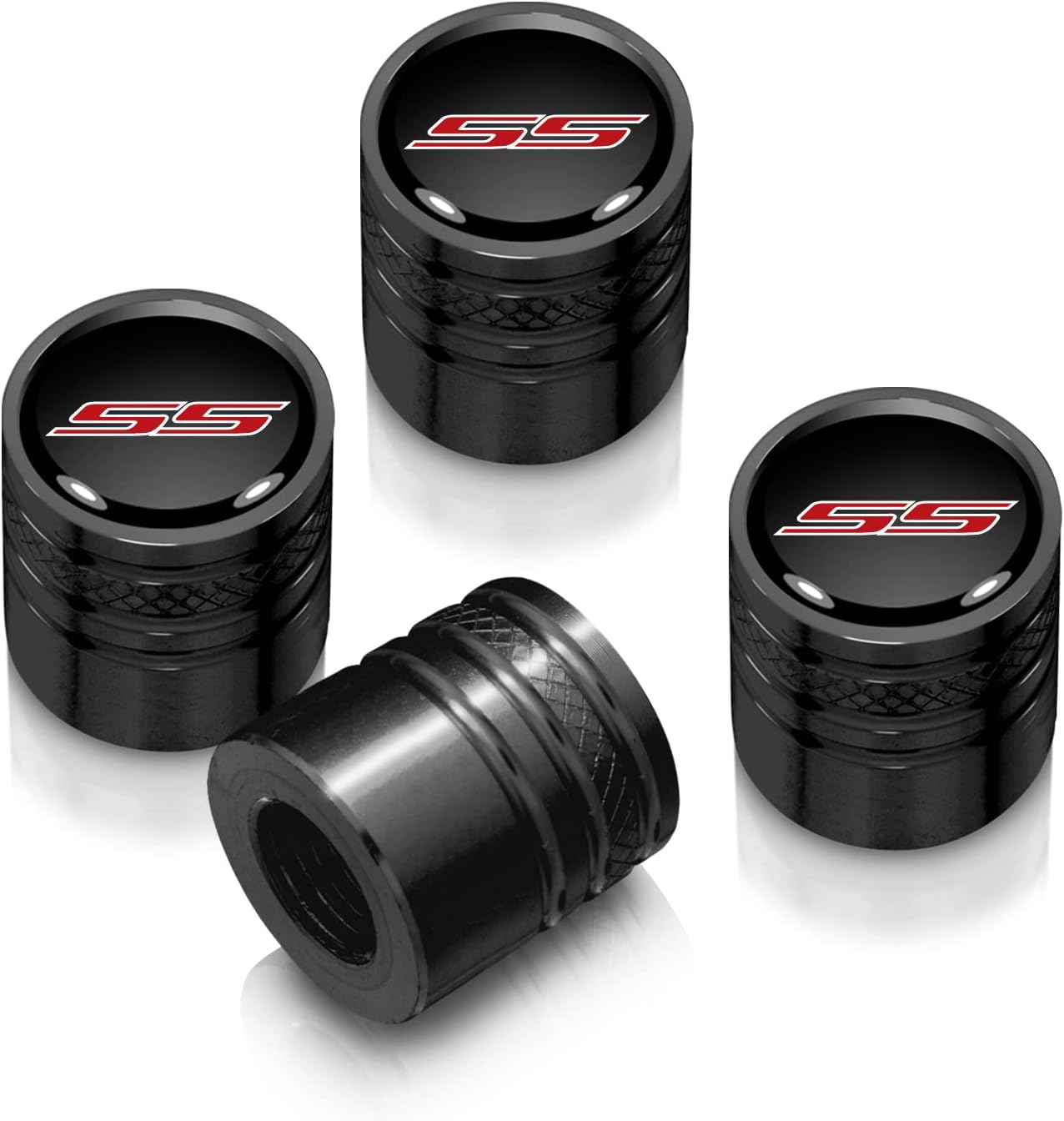 iPick Image for Chevrolet Camaro SS Logo in Black on Black Aluminum Cylinder-Style Tire Valve Stem Caps