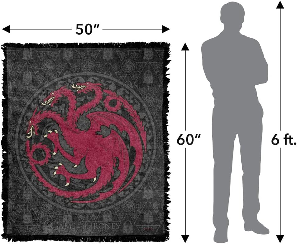 LOGOVISION Game of Thrones Blanket, 50"x60" Targarian Sigil Woven Tapestry Cotton Blend Fringed Throw Blanket