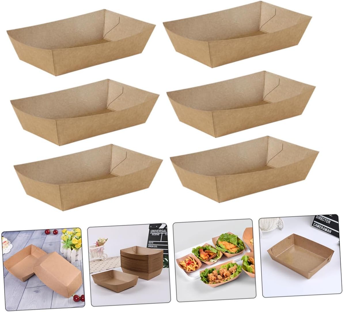 PRETYZOOM 100pcs Oil Proof Kraft Paper Snack Boxes, Disposable Fried Chicken and French Fries Takeout Food Containers for Catering and Travel Use