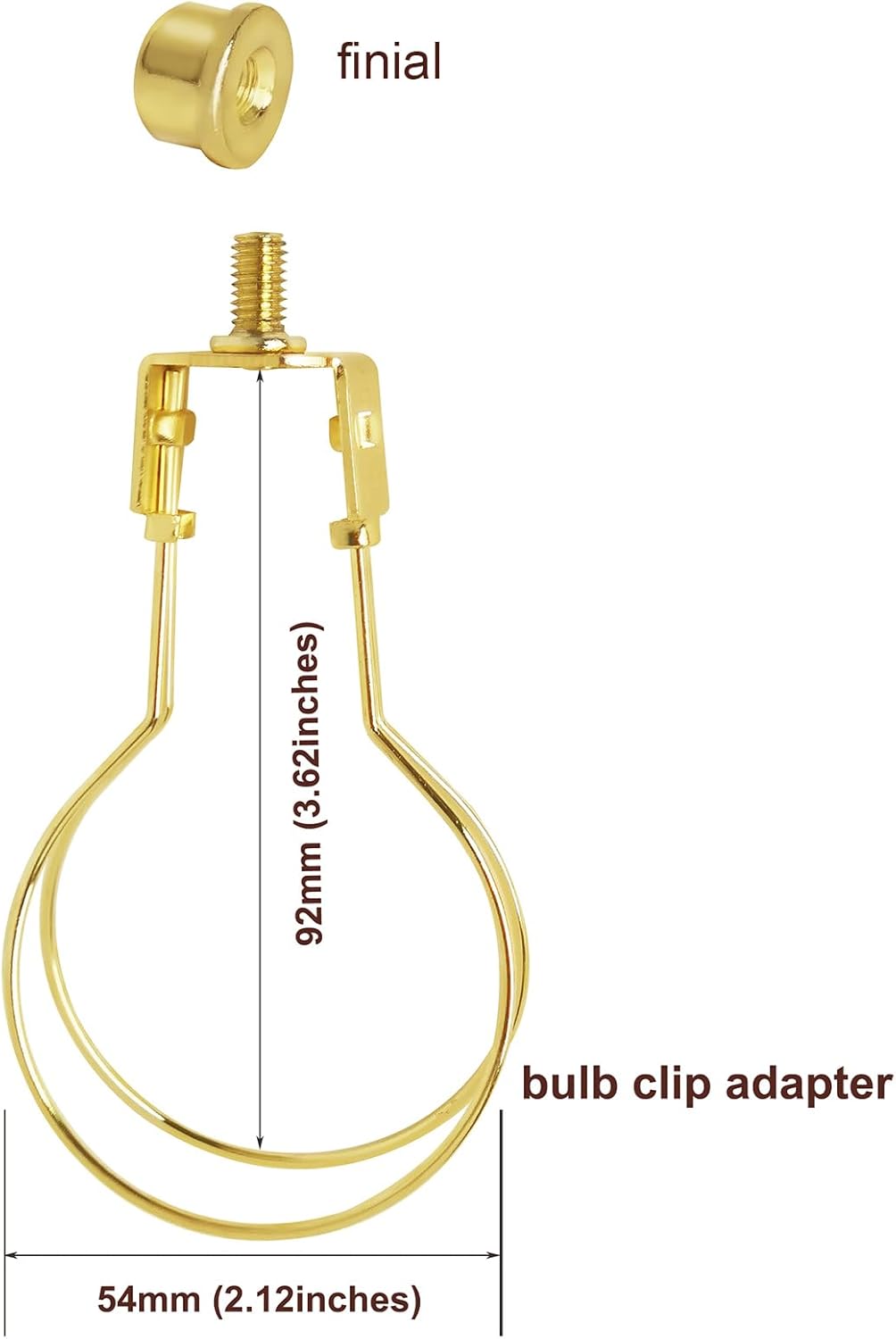 GY & CK® Clip on Lampshade Adapter Light Bulb Clip Adapter, Clip On Light Bulb Adapter with Finial Set DIY Lighting Accessories Brass (2 PACK)