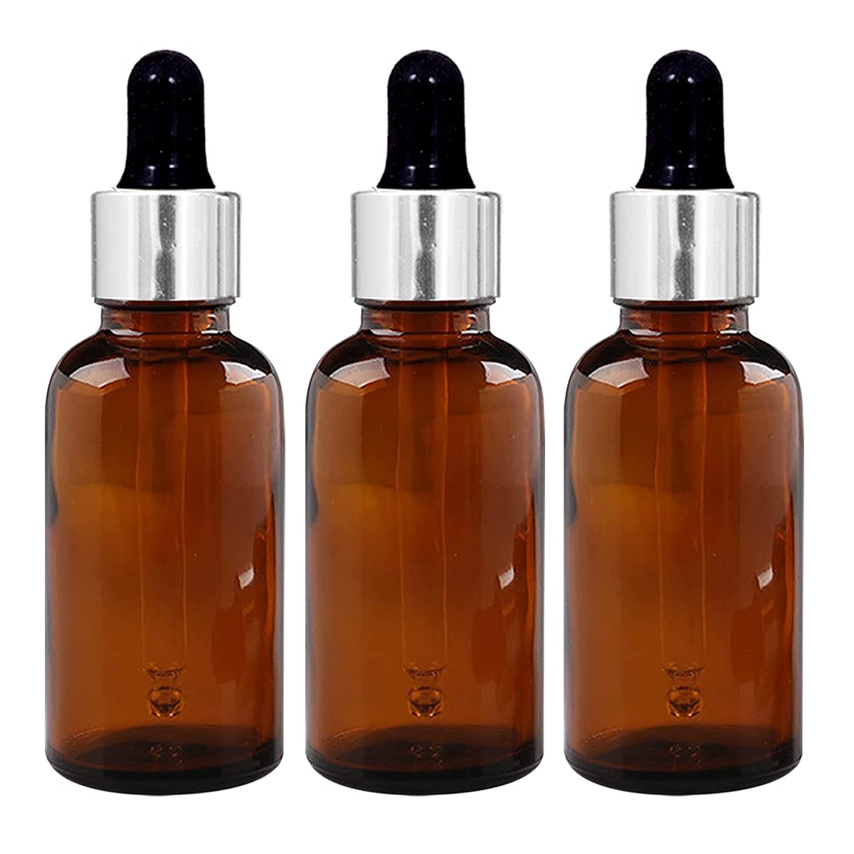 nsb herbals 30 Ml Amber Round Empty Glass Bottle/Glass Dropper/Silver Colour Ring/Black Silicone Teat, Refillable, Reusabl