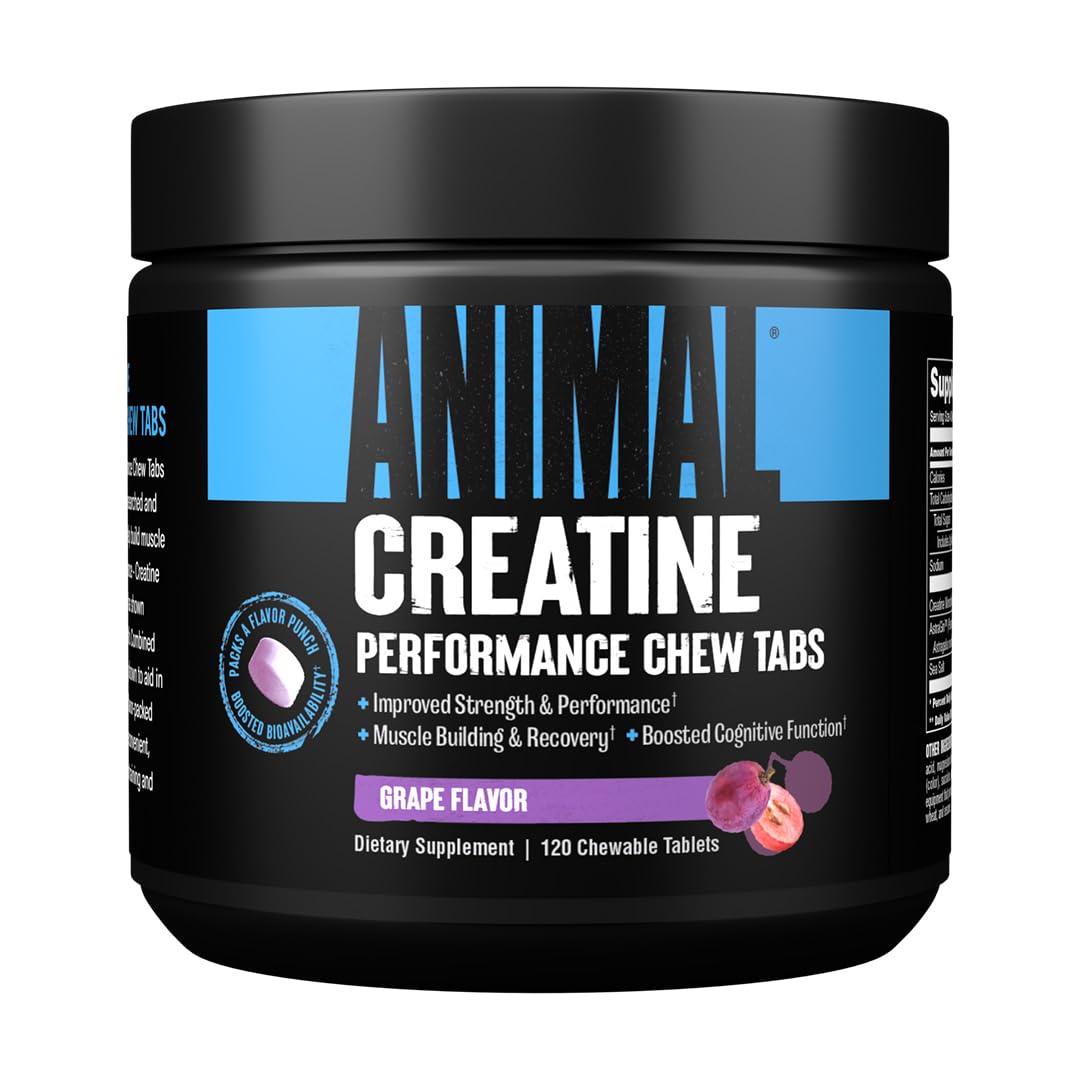 Animal Creatine Chews Tablets - Enhanced Creatine Monohydrate with AstraGin to Improve Absorption, Sea Salt for Added Pumps, Delicious and Convenient Chewable Tablets - Grape