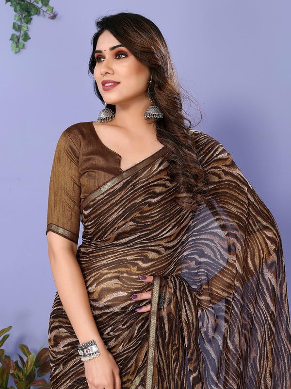 Image of SIRIL Women's Lace & Printed Chiffon Saree with Unstitched Blouse Piece