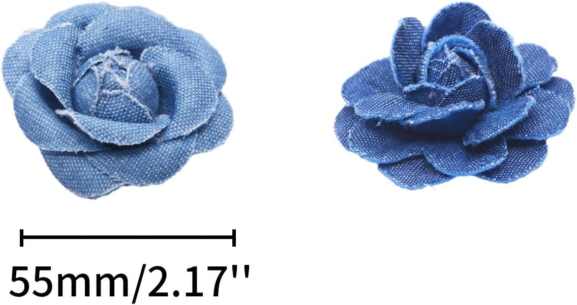 Denim Fabric Flowers, 6Pcs 3 Sizes