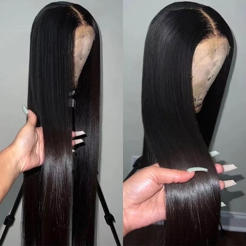 Haarpflege 13X4X1 HD Full Lace Front Lange Gerade Schwarze Perücke Für Frauen Vorgezupft