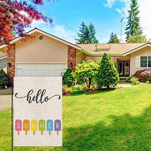 Hello Summer Popsicles Garden Flag Vertical Ice Cream Outdoor Decorations 12.5 X 18 Inch Burlap Double Sided Home Yard Decor #TOP5