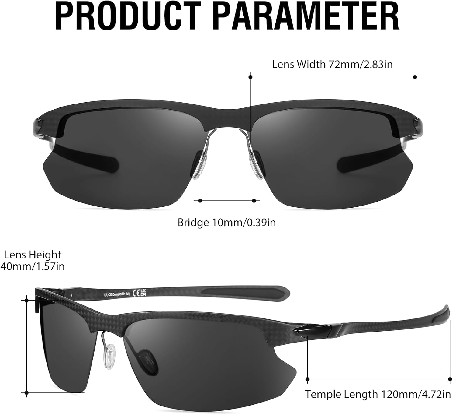 DUCO Mens Sports Polarized Sunglasses Ultralight Carbon Fiber Sun Glasses Driving Fishing Golf UV400 Protection Shades DC8335 - Image 2