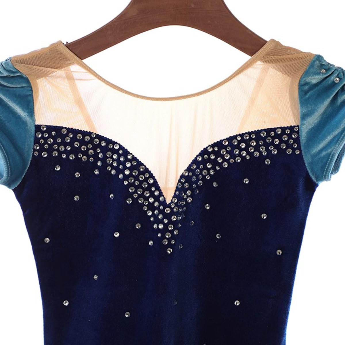 Vestido de Patinaje Artístico con Falda Tutu para Mujer Terciopelo Manga Corta Rhinestones Maillot De Danza Patinaje para Mujer Gimnasia Leotardos Ballet Danza Desgaste Traje,Amarillo,XXL
