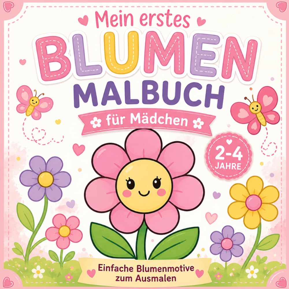 Mein erstes Blumen Malbuch für Mädchen: Einfache Ausmalbilder für Kleinkinder (2–4 Jahre) | Große Flächen, dicke Linien & viel Spaß beim Malen