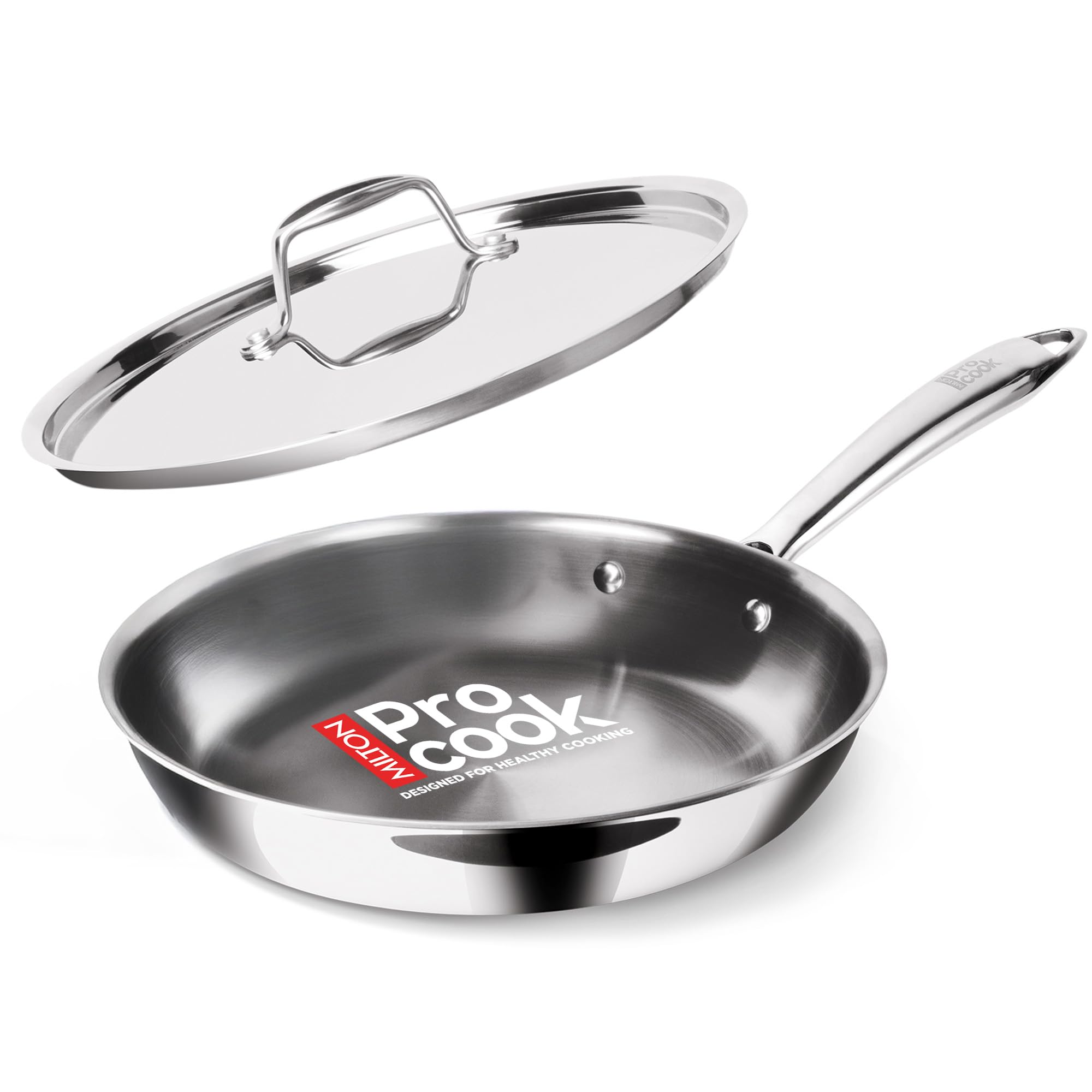 Milton Pro Cook Induction Cookware & Gas Stove Friendly Triply Stainless Steel Frying Pan with Lid 26 cm | 3 Layer Heavy Bottom Skillet for Curry, Stir-Fry | Omelette Pan, Egg Pan | 3 Years Warranty