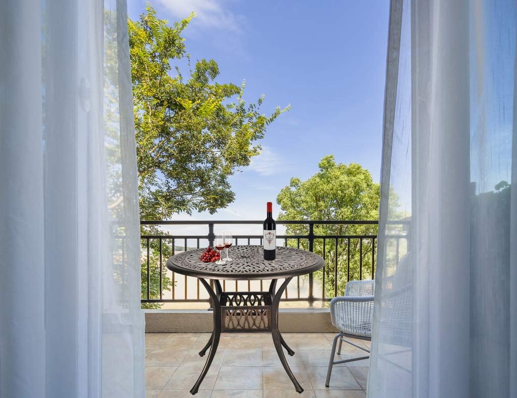 35" Patio Bistro Round Dining Table Cast Aluminum Bistro Table with Umbrella Hole