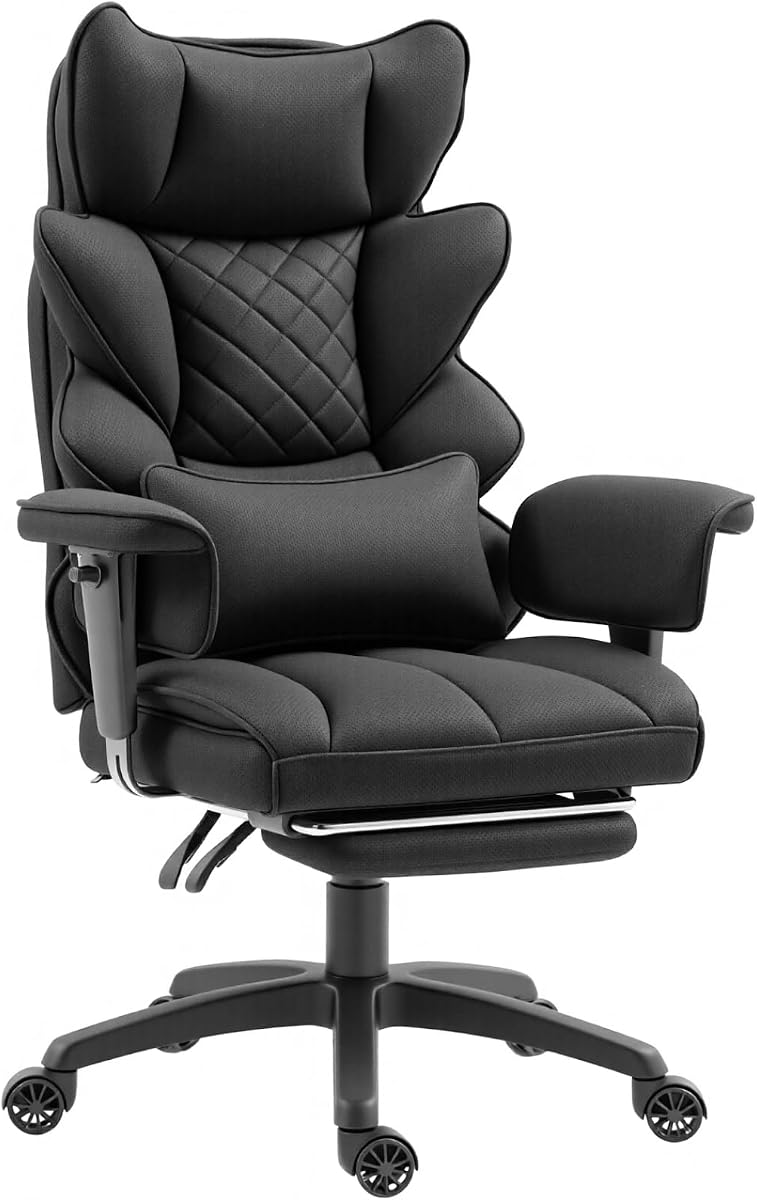 Dowinx Big and Tall Office Chair with Pocket Spring Cushion and Lumbar Support,High Back Computer Gaming Chair with Adiustable Ammrests,Executive Desk Chair with Footrest(Cloth-Black)