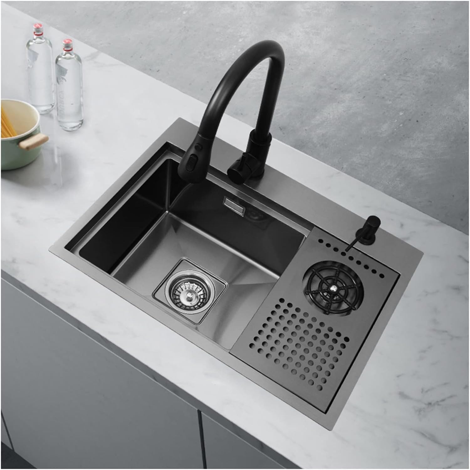 Lavello Da Bar Con Sciacquatrice In Vetro - Acciaio Inossidabile Nero, 5 Pollici, Per Caffè E Ristoranti - Foto 9