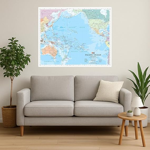 Pacific Ocean Wall Map - 34 x 27.75 Matte Plastic