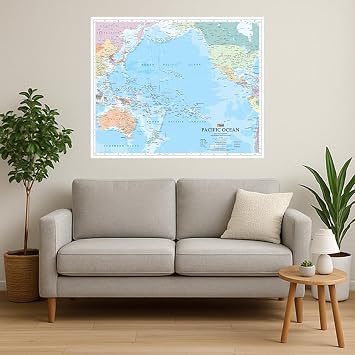 Pacific Ocean Wall Map - 34 x 27.75 Matte Plastic