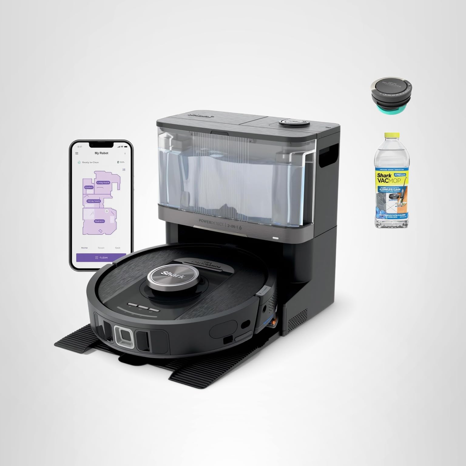 Shark PowerDetect | 2-in-1 Robot Vacuum & Mop for Carpets & Hard Floors | Powerful Suction & Mopping for Pet Hair | Self-Empty & Self-Clean NeverTouch Pro Base | 60-Day Capacity |  | AV2800ZE: Self-Emply & Refill (30days)