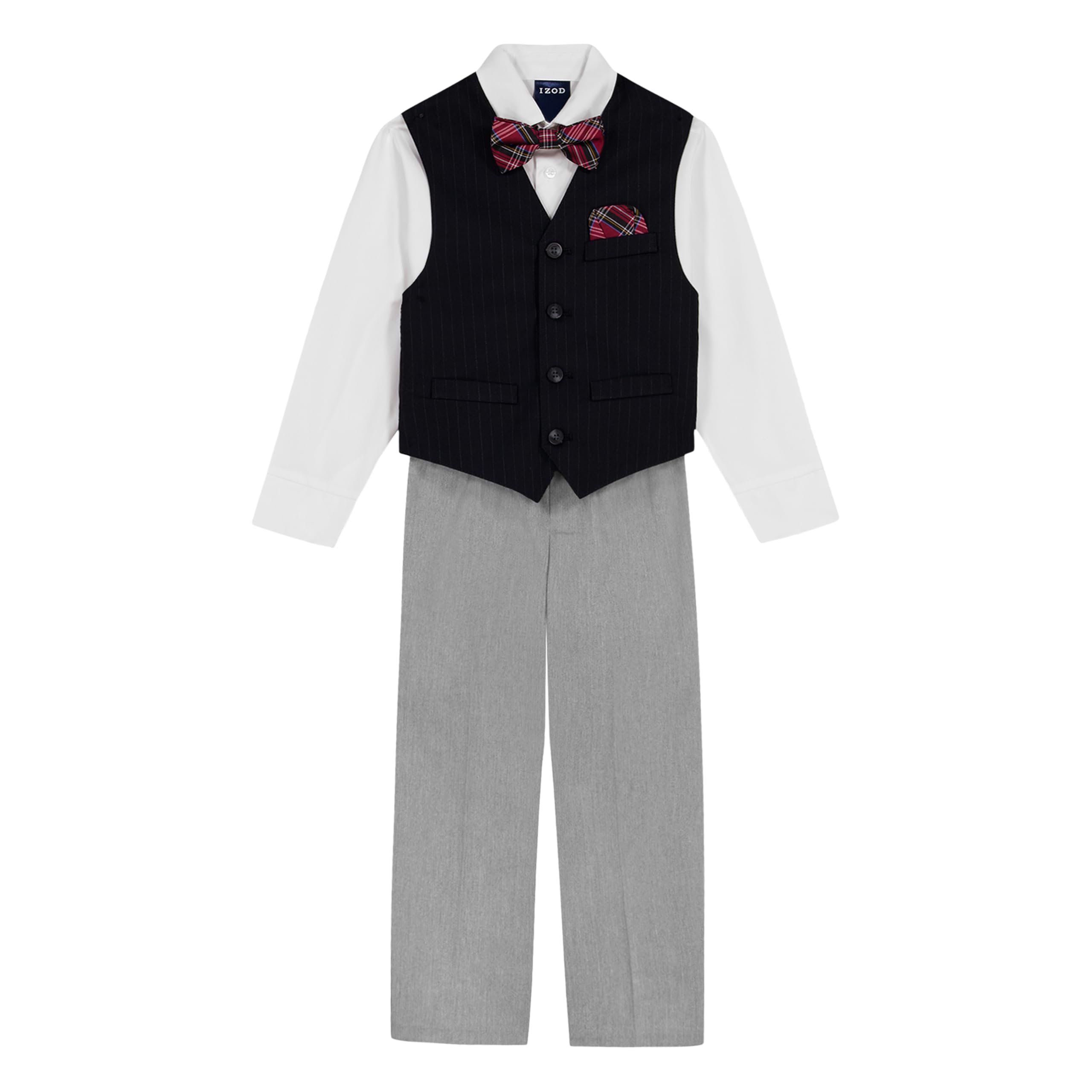IZOD Boys' 4-piece Formal Dress Up Suit Set, Vest, Pants, Collared Shirt, and Tie