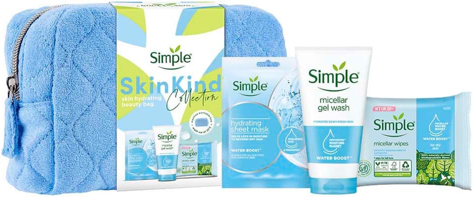 Simple Skin Kind Hydrating Beauty Bag Gift Set with a machine-washable bag skin care gifts for her 3 piece