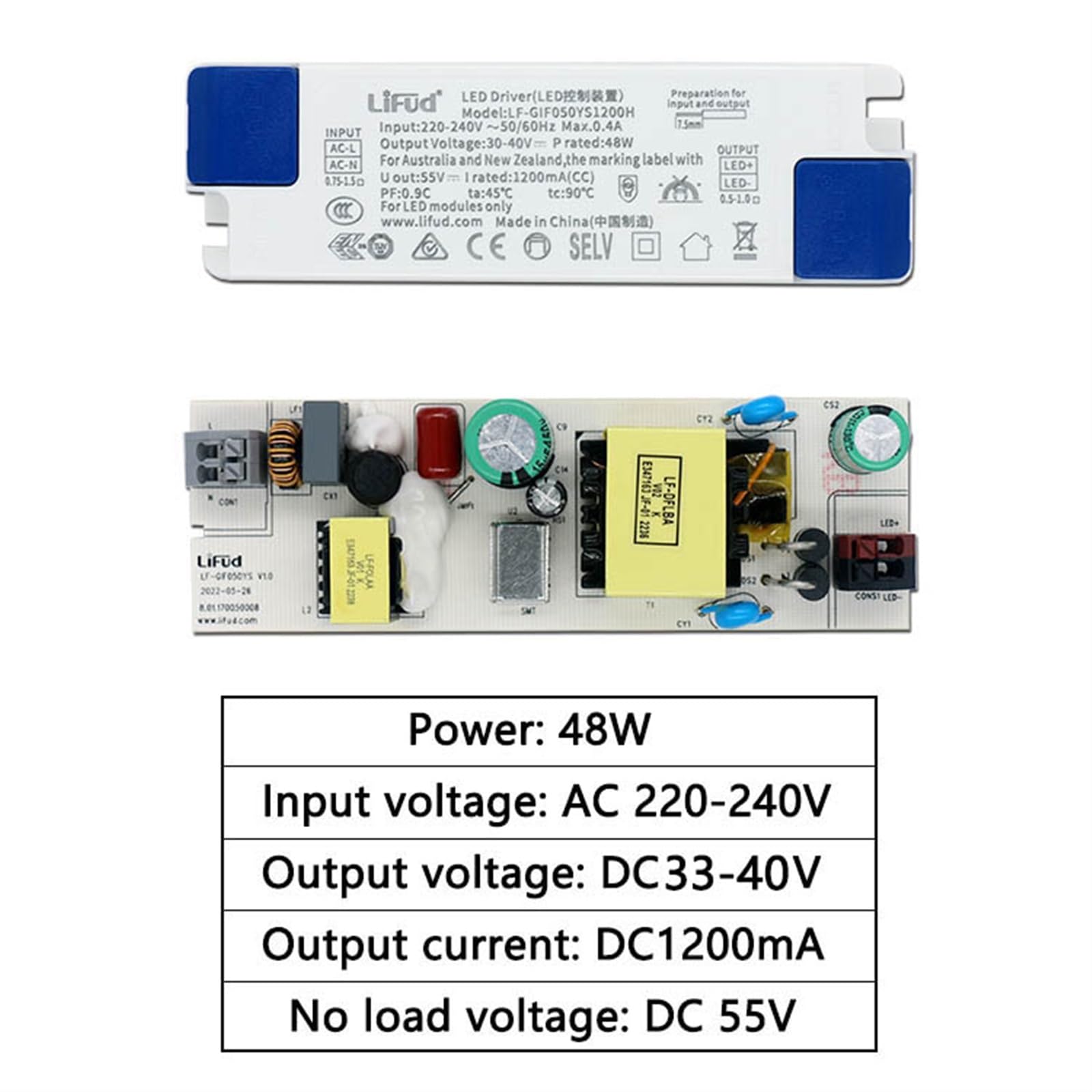 Transformador de potencia LED serie 5.6W-23.4W 28W-60W AC220-240V LED ignífugo de unidad de aislamiento(48W 1200mA)