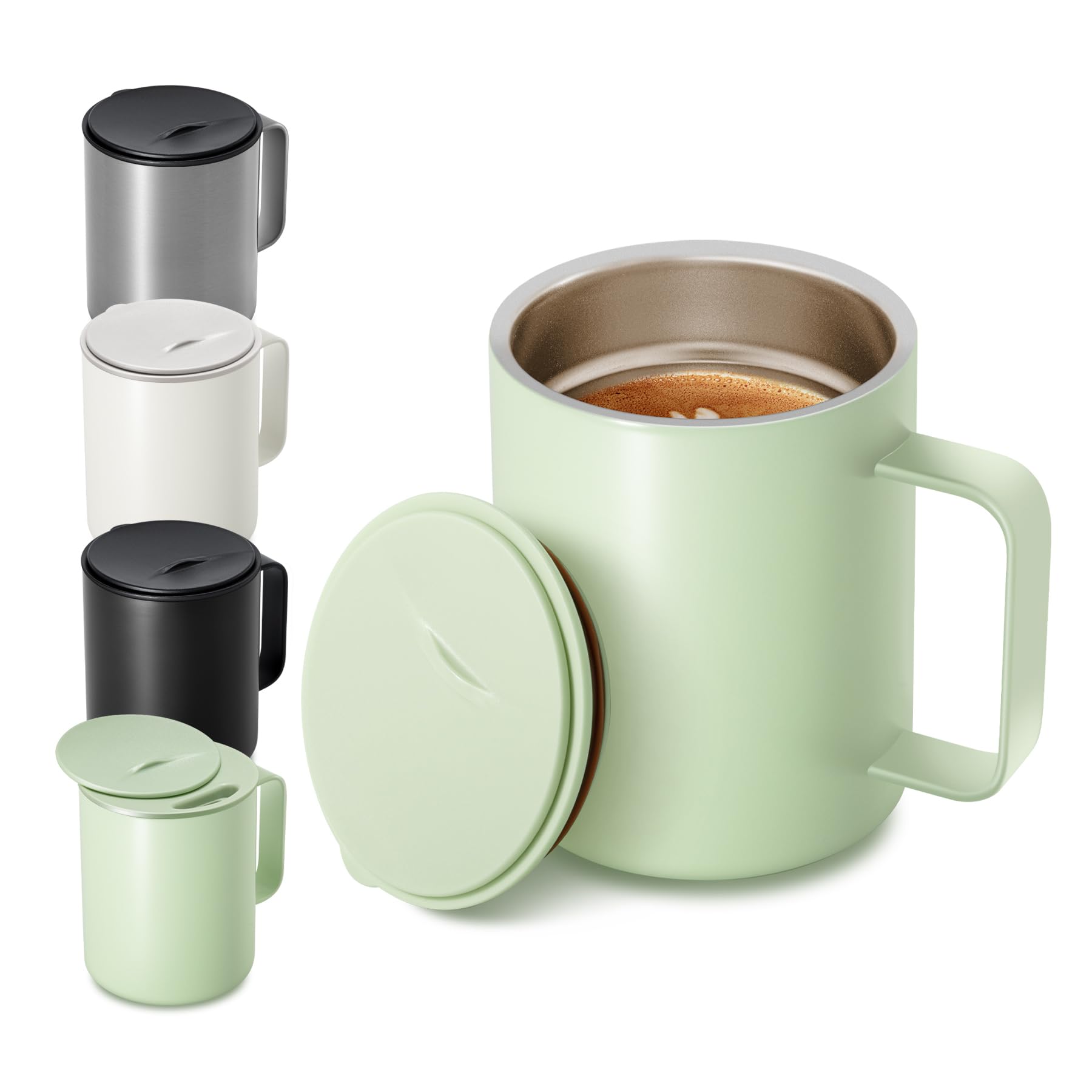 Koffiemok thermobeker 400 ml met handvat vacuüm roestvrij staal schuifdeksel voor