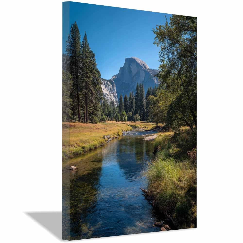 CUDAOO Nowoczesny krajobraz natura plakat góra w lesie do biura sypialni salonu dekoracja (niebieski i biały) - 60 x 80 cm oprawiony