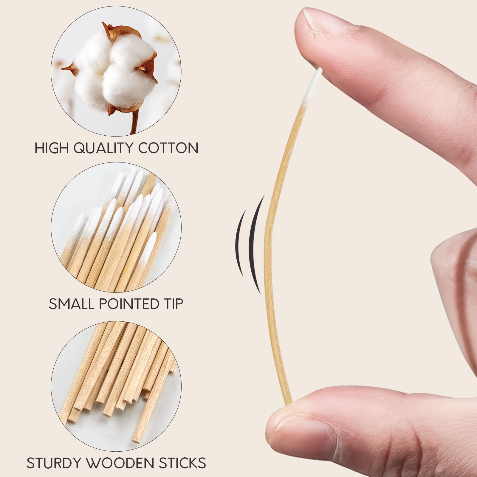 400 hisopos de algodón puntiagudos con estuche de almacenamiento, hisopos de algodón de punta de precisión con palos de madera, hisopos de algodón microblading de 4 pulgadas, microswabs para