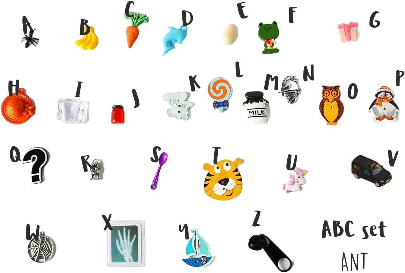 Ant ABC Set, trinkets for Alphabet I spy Bag/Bottle, 1-3cm, 1 Objects per Letter