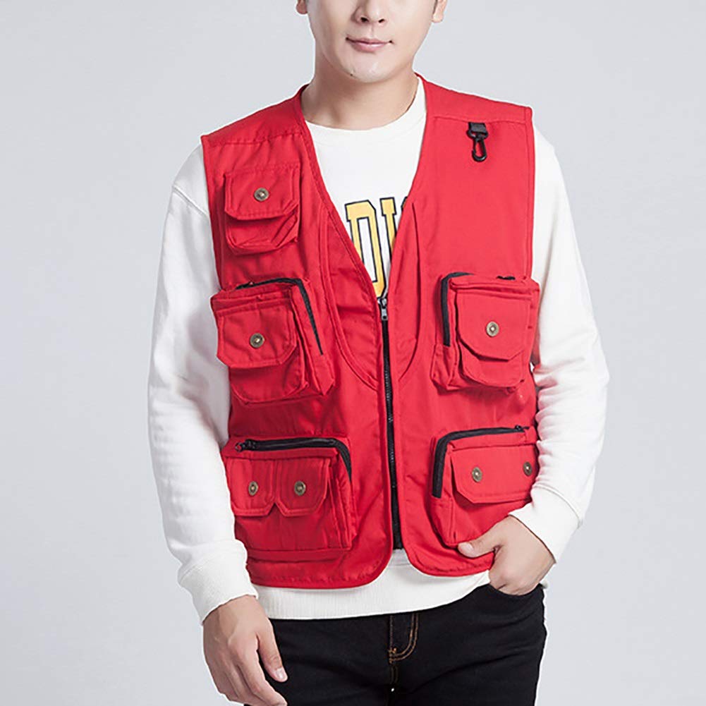 G&F Męska kamizelka, wielofunkcyjna, wędkarska, Gilet, fotografia, odzież robocza, na kemping, wędrówki, podróże, składana M-3XL (kolor: czerwony, rozmiar: XL)