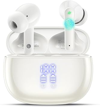 ZIUTY Ear Buds Wireless Earbuds, Bluetooth 5.4 In Ear Headphones with Mic, HiFi Stereo Sound, Touch Control, 48H Playtime LED Display, IPX7 Waterproof Bluetooth Headphones for iOS/Android, Ivory