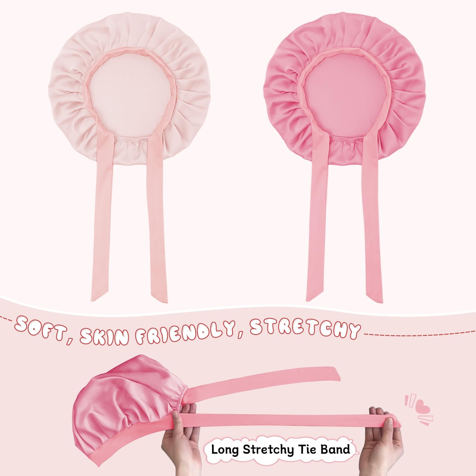 Baby Bonnet for 0-6Months Toddler, Breathable Silky Satin Cap, Adjustable Bonnets Sleep Cap (0-6Months, Pink)