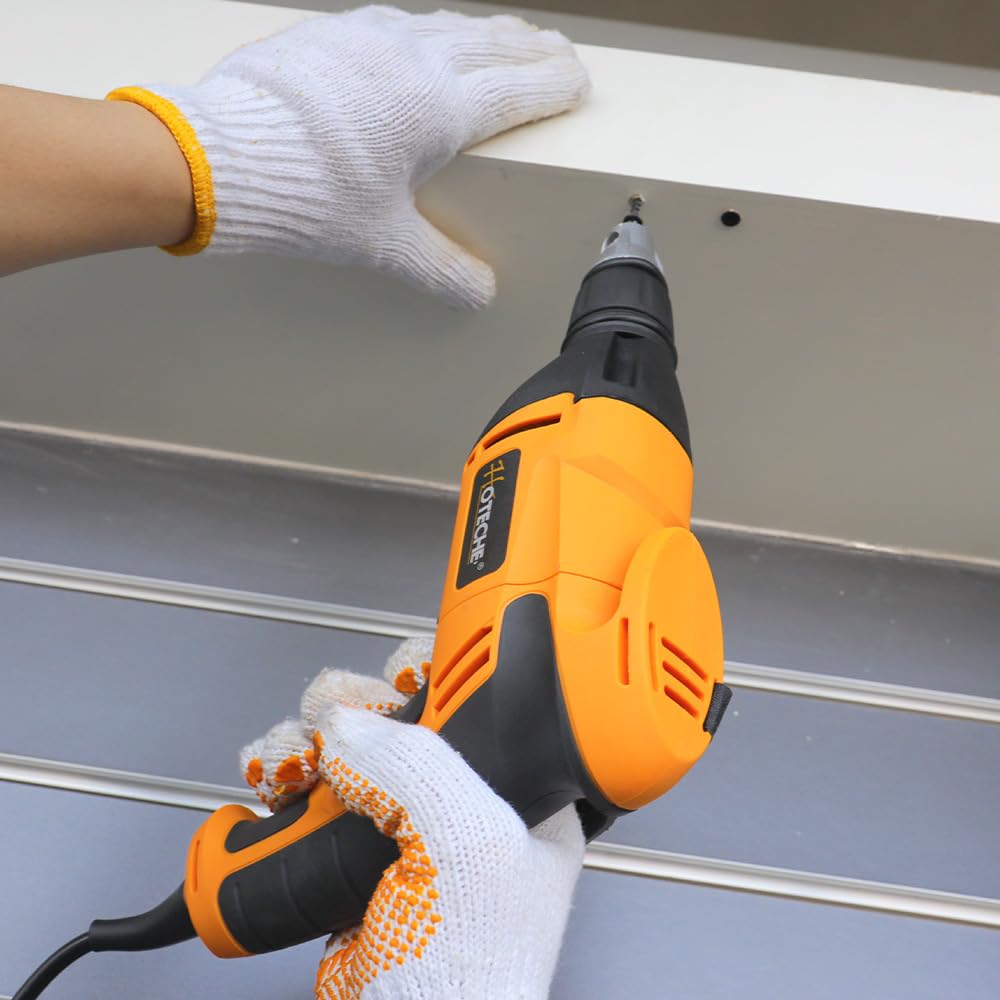 Hoteche Avvitatore Drywall da 520 W, 230 V, 50 Hz, potenza 520 W, 0 – 4500 giri/min, mandrino da 6 mm, coppia 8 NM, spina VDE – giallo/nero – accessori inclusi