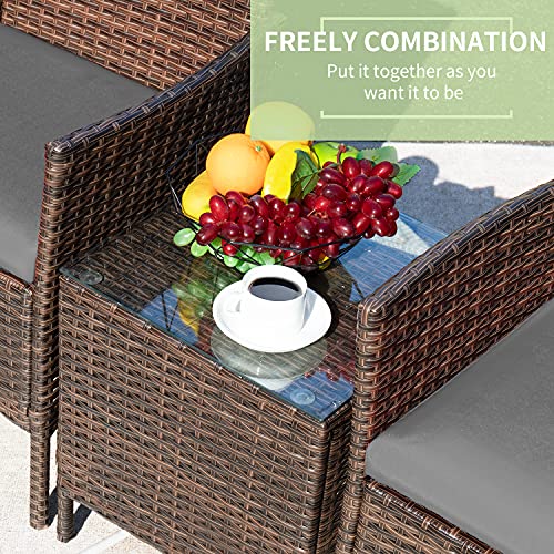 Image of Greesum 3 Pieces Patio Furniture Sets Outdoor PE Wicker Chairs,Grey
