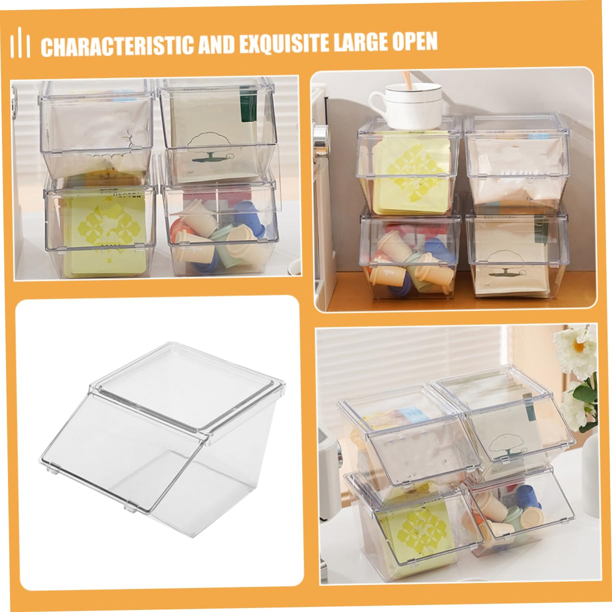 Organizador Acrílico de Sobremesa para Bolsitas de Té 4 Piezas | Set de Cuatro Unidades, Superficie Lisa, Decoración para Encimera, Estilo Simple y Aspecto Generoso