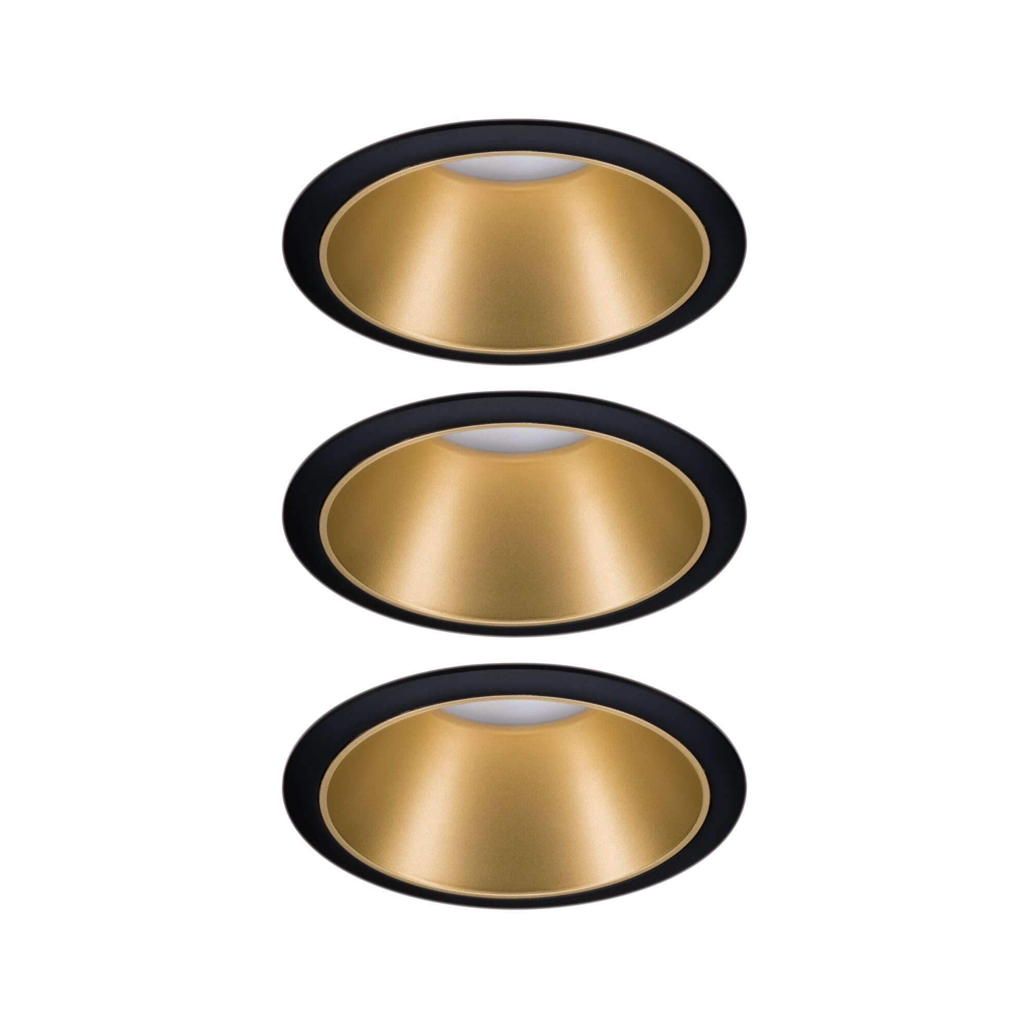 Paulmann 93404 LED Cole rond incl. 3x6 watts gradable projecteurs Noir, Doré mat Lampe encastrée plastique, Alu zinc spot pour plafond 2700 K, Matière, 19.5 W, 3er-Set