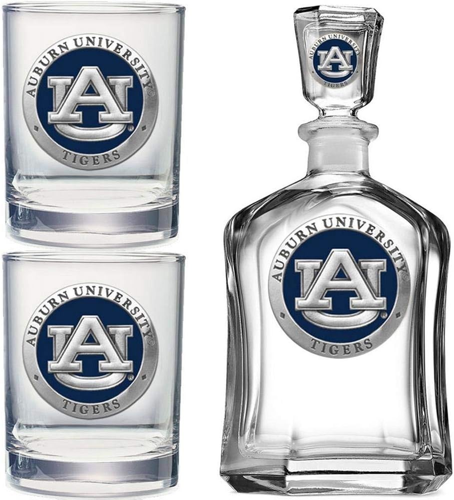 Heritage Pewter Auburn Decanter with 2 Glasses Combination Set | 24 OZ Pourer with 2 Double Old-Fashioned Glasses | Expertly Crafted Pewter Glass