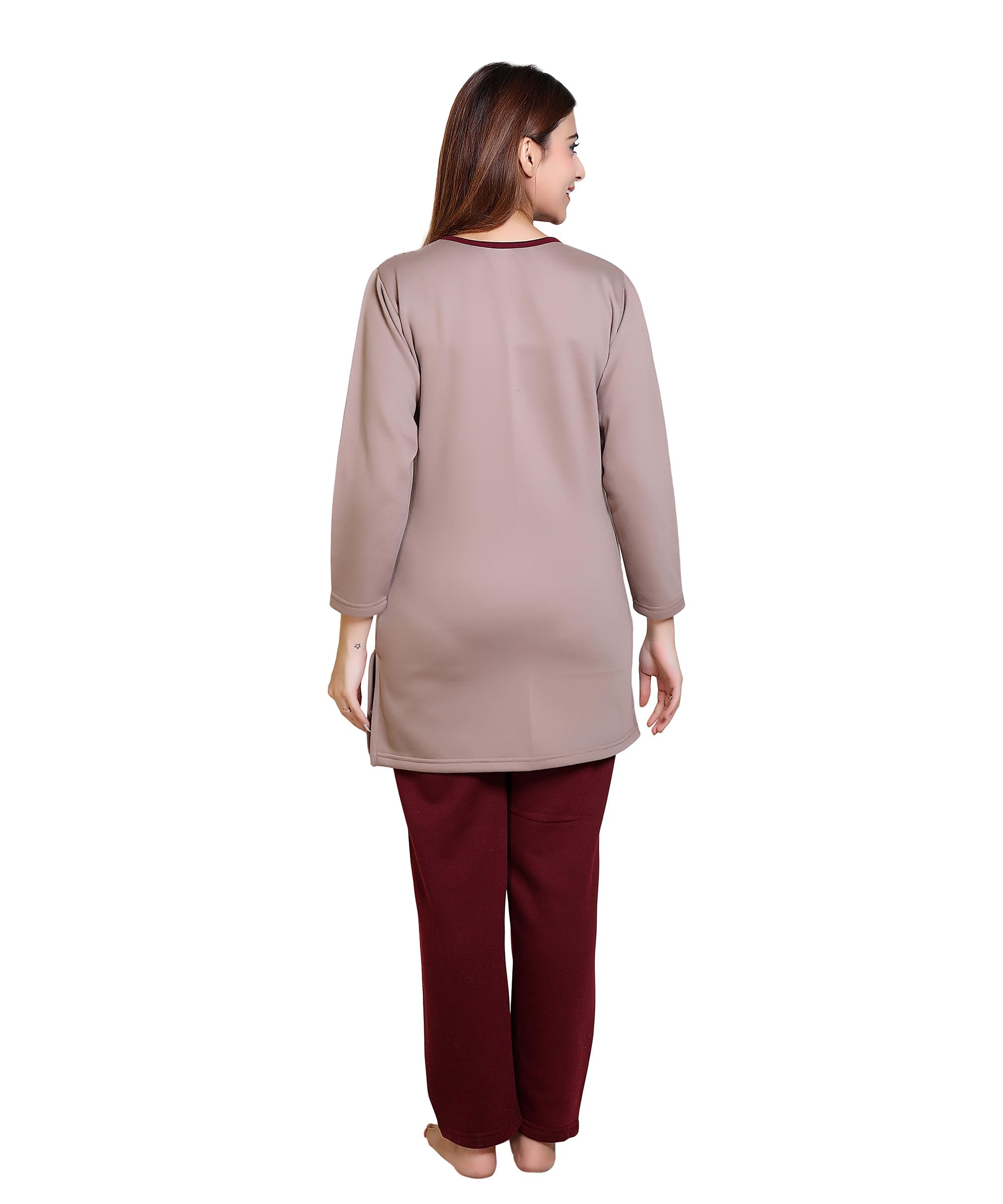 DG Divine GirL Women's Cotton /Printed Winter Wear Night Suit Set for | Pyjama Set Sleepwear Nightwear Nightdress Loungewear (Mouse-Maroon, 3XL) - Image 2 thumbnail