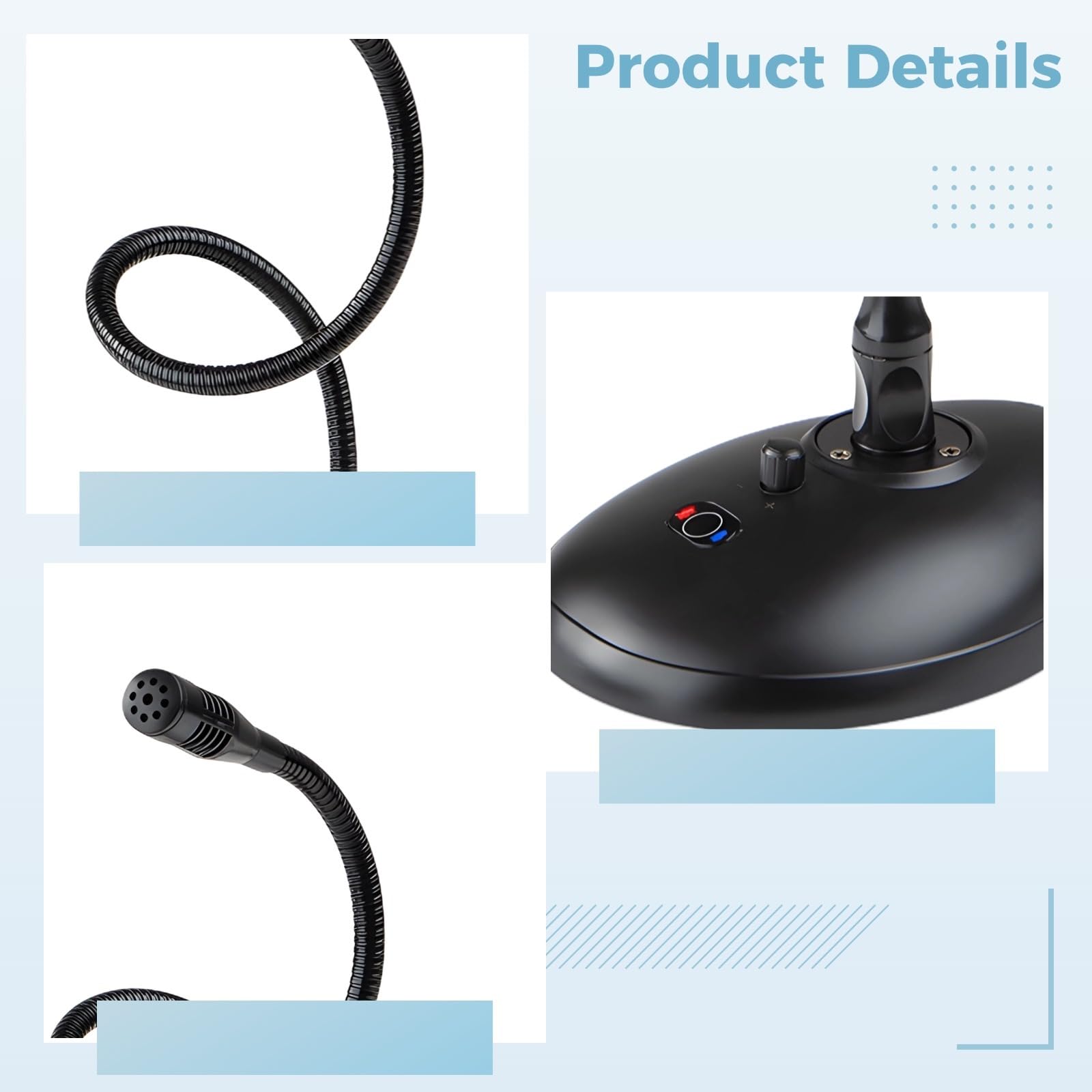 Microfono professionale XLR a collo d'oca, USB con pickup a 360°, disattivazione istantanea per riunioni e streaming