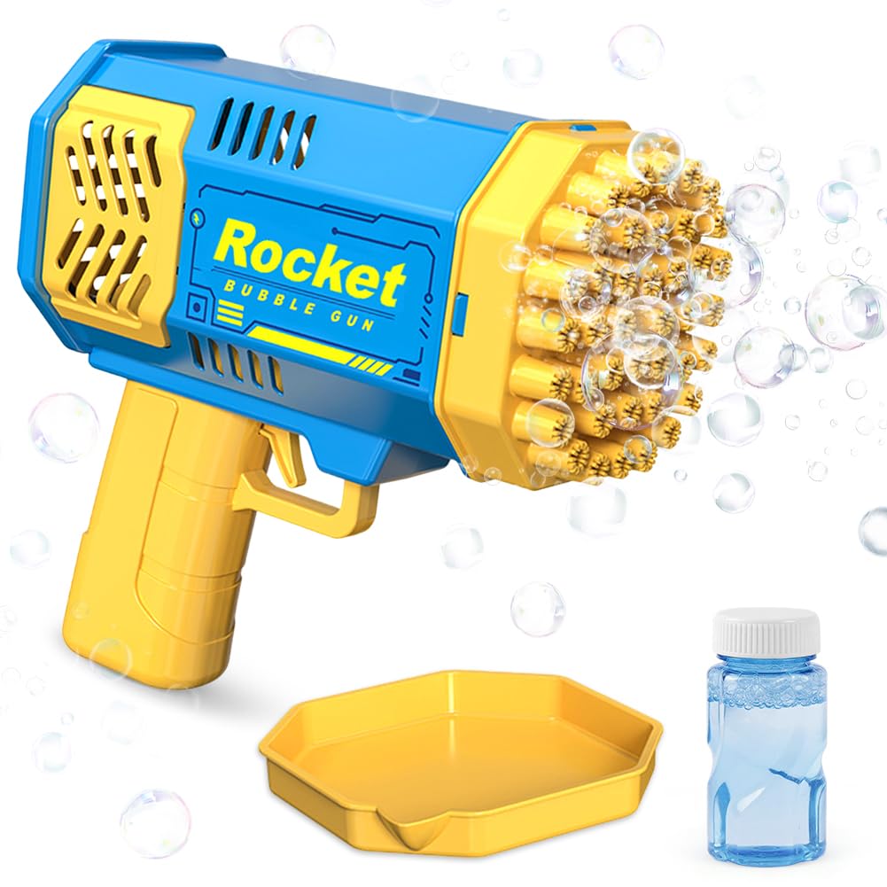 YRPACFB Rocket Bubble Gun Machine, 40 Holes Bubble Machine with Colorful Light, Bubbles Maker Outdoor Garden Party Games Toys, Gifts for Toddlers Birthday - Blue