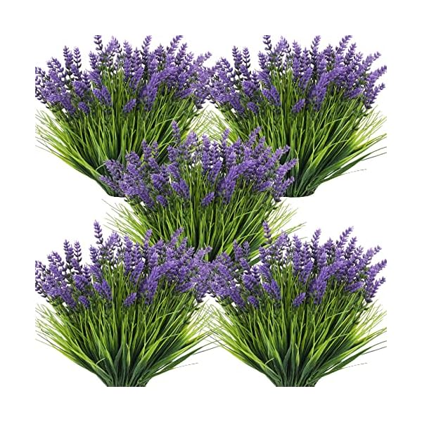 Zeyune 36 Bundles Artificial Plants Outdoor Fake Monkey Grass with Flowers Greenery Uv Resistant Faux Outdoor Plants Plastic Flowers for Outdoors Garden Office Patio Pathway Outside Hanging Decor