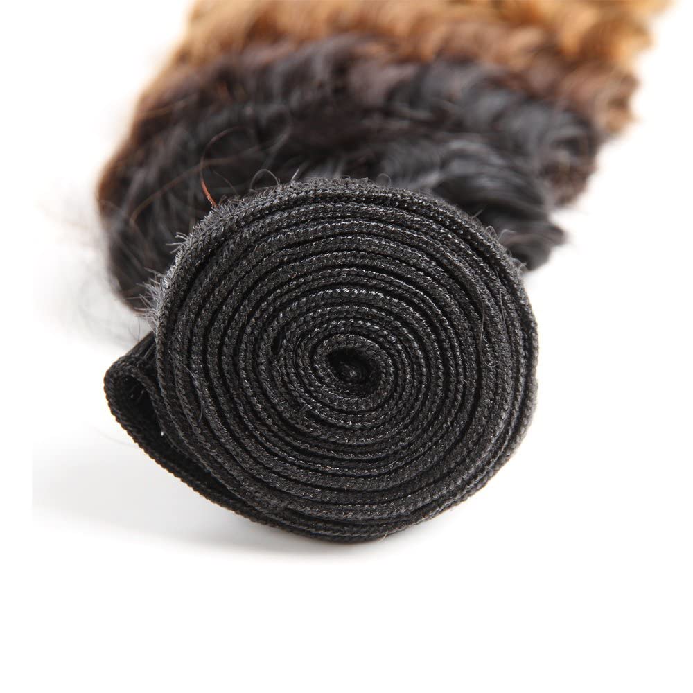 ZevPiu 1B30 Ombre Brown Bundles Human Hair Deep Wave 3 Bundles 14 14 14 Inch Unprocessed Brazilian Virgin Remy Dark Brown Deep Wave Bundle Human Hair Extensions