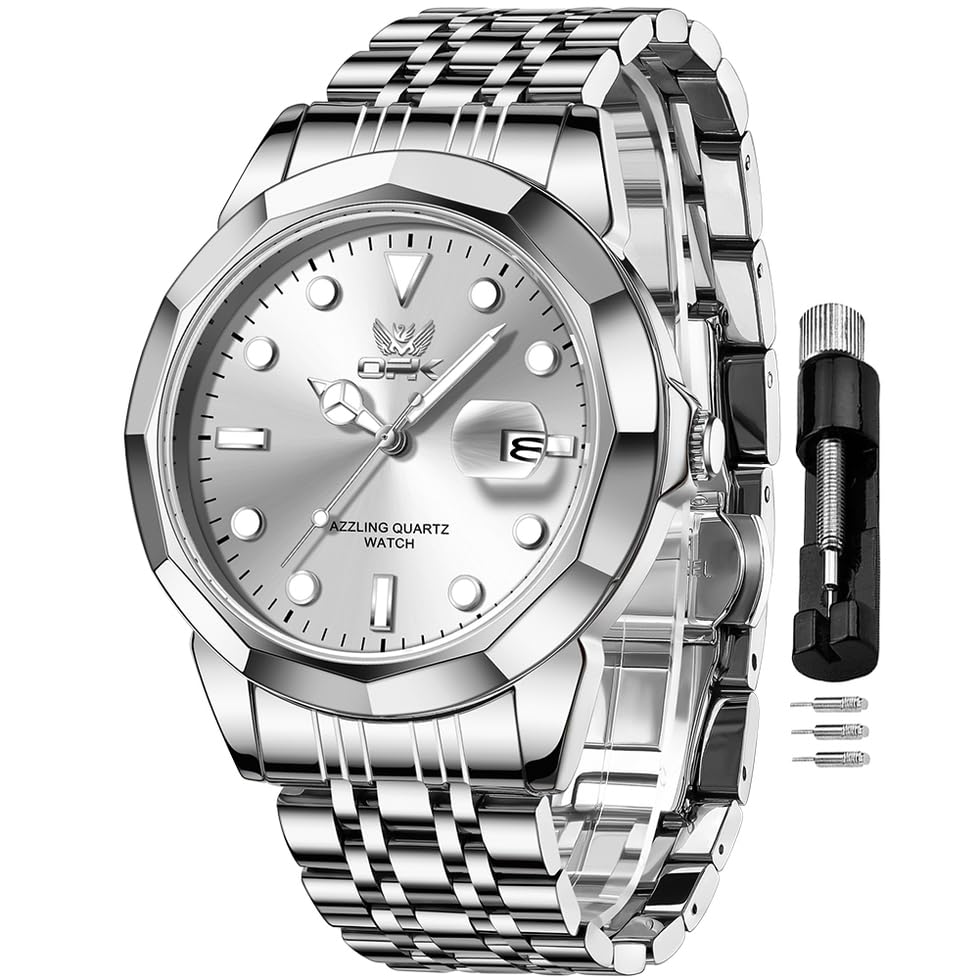 Image of OPK Watches for Men Diamond Roman Analog Mens Watches Waterproof Large Stainless Steel Men Wrist Watch Business Father Gift Watch