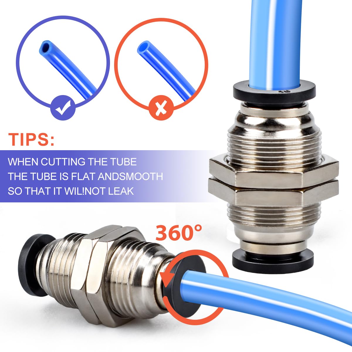 Bwintech 5 pezzi 8 mm Unione paratia x 8 mm tubo OD spingere per collegare raccordo tubo, nichelato ottone pneumatico rapido KPM8 collegare raccordo aria