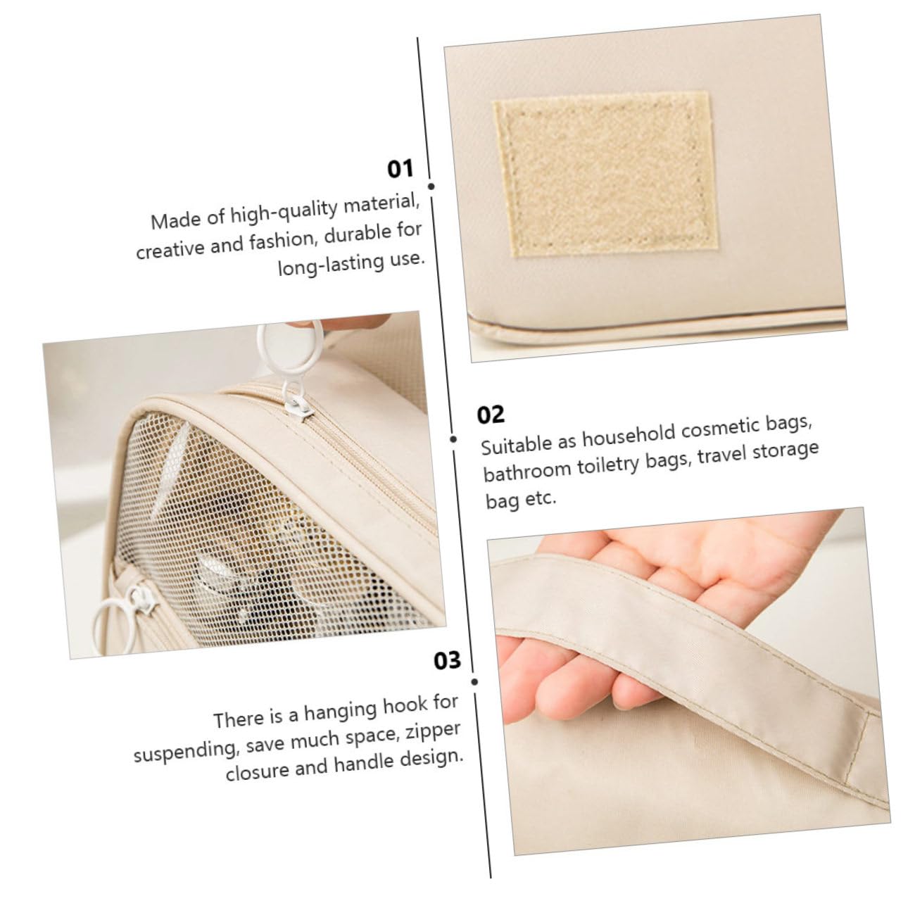 Mipcase 3pezzi Borsa Da Viaggio Multifunzionale Beige Pochette Cosmetica Appesa Per Make-up e Toiletries Design Con Rete Visibile Facile Da Trasportare e Riporre