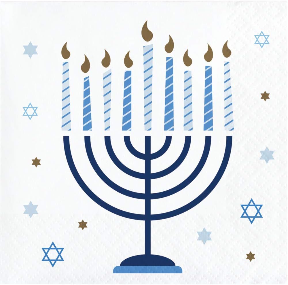 Hanukkah Menorah Themed Cocktail Beverage Napkins - 32CT | Hanukkah Celebration Design : Home & Kitchen