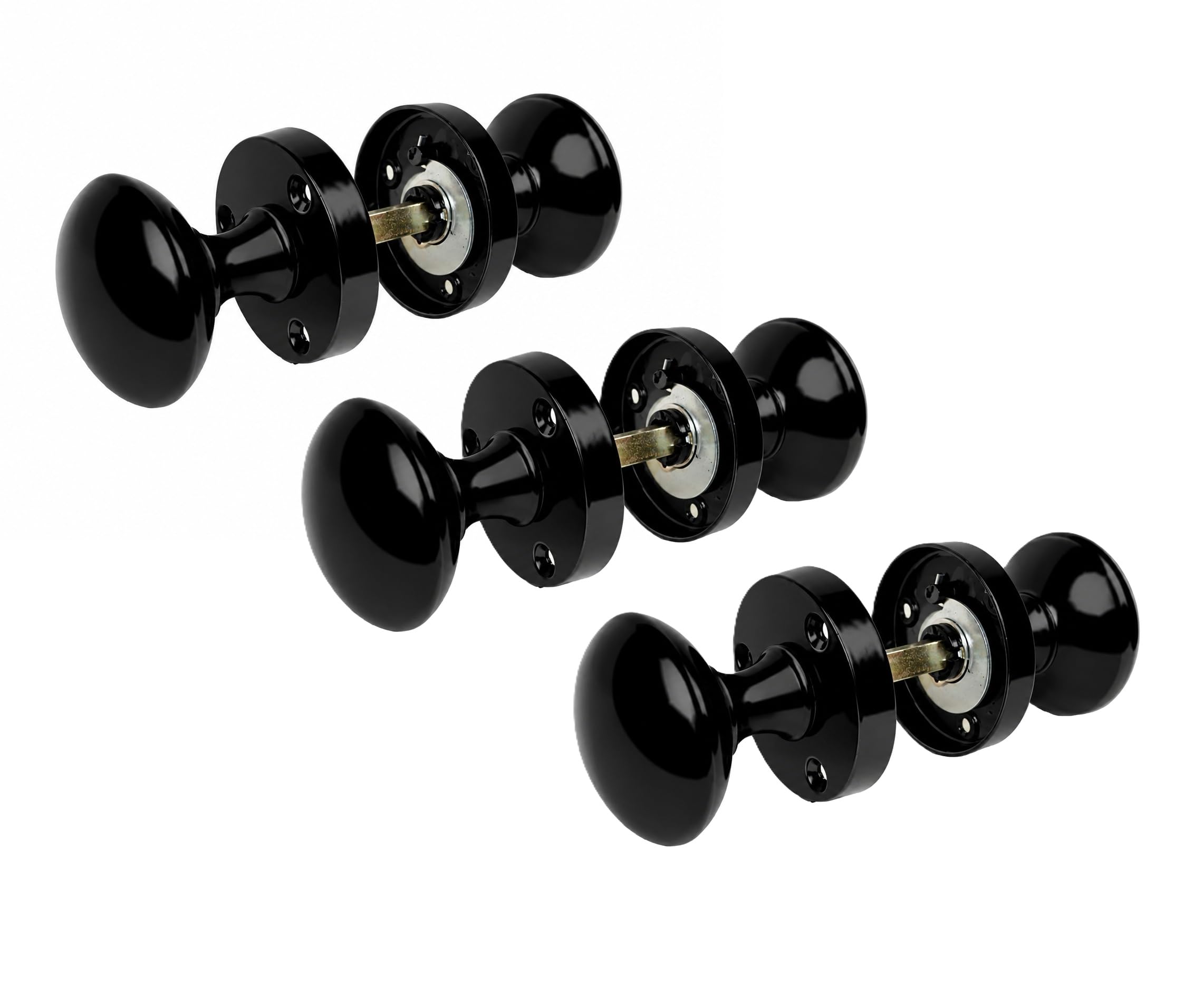 Epsom Door Handle Black Door Knobs – Victorian Style Round Internal Door Knob Set, Gloss Mortice Knobs, Traditional Interior Door Furniture, 52Mm (3 Pairs)