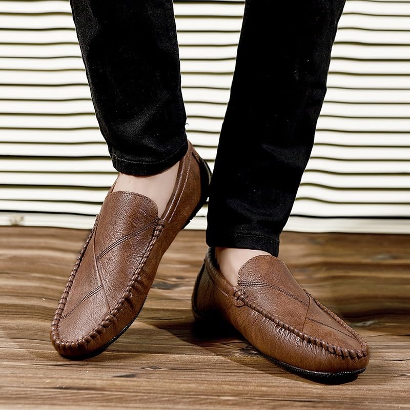 Mens Loafers Shoe Solid Color Vegan Leather Loafer Shoes Comfortable Anti-Slip Flat Heel Outdoor Slip-on4